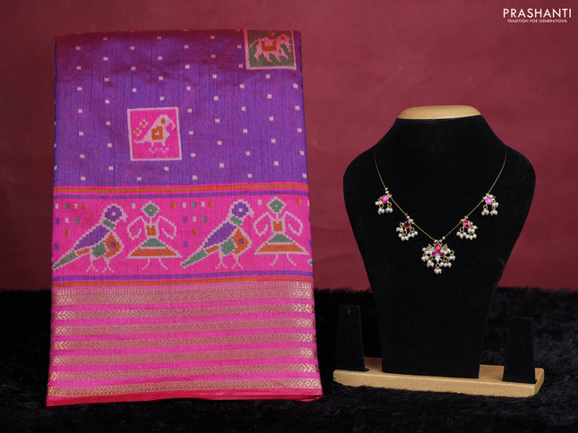 Purple semi tussar saree with matching Neck piece