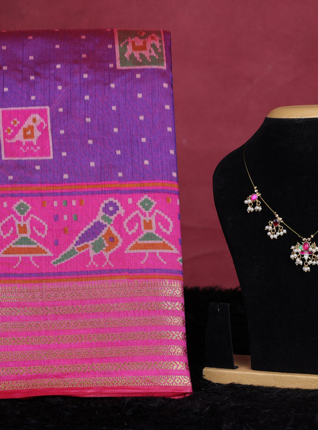 Purple semi tussar saree with matching Neck piece