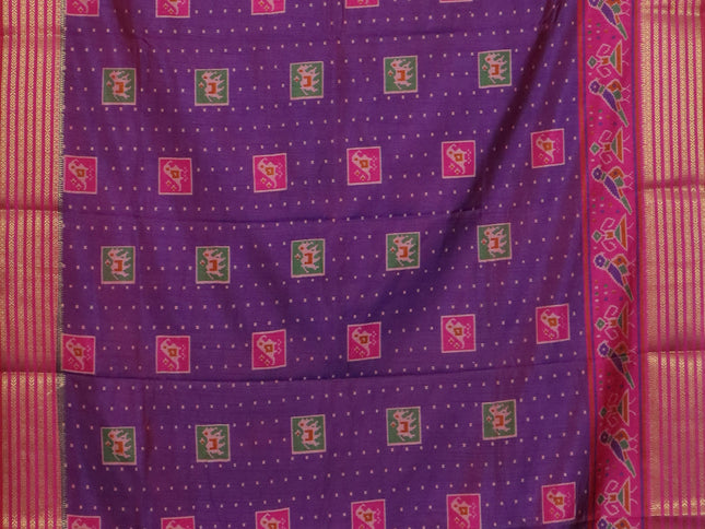 Purple semi tussar saree with matching Neck piece