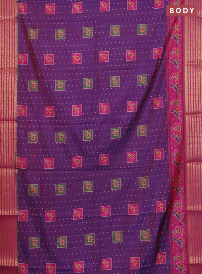 Purple semi tussar saree with matching Neck piece