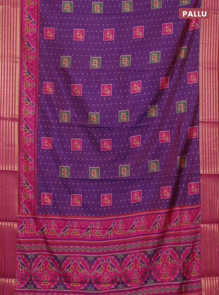 Purple semi tussar saree with matching Neck piece