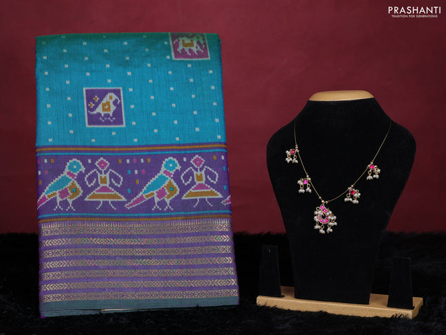 Teal green semi tussar saree with matching Neck piece