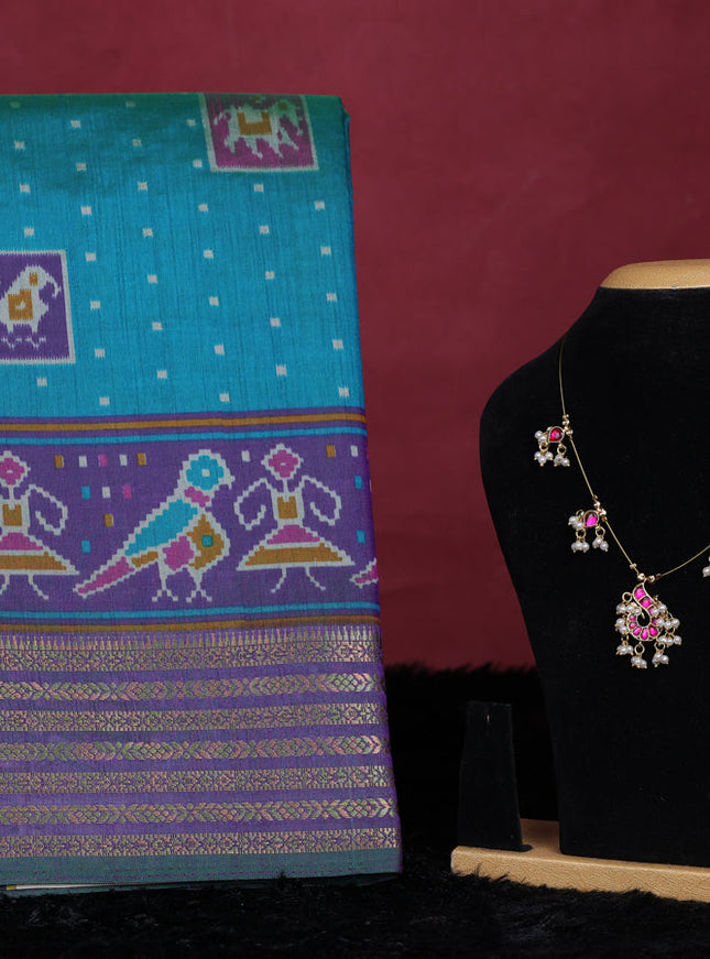 Teal green semi tussar saree with matching Neck piece