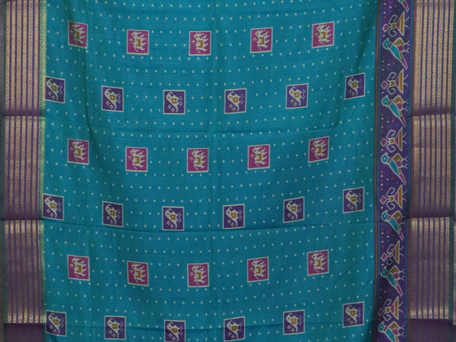 Teal green semi tussar saree with matching Neck piece