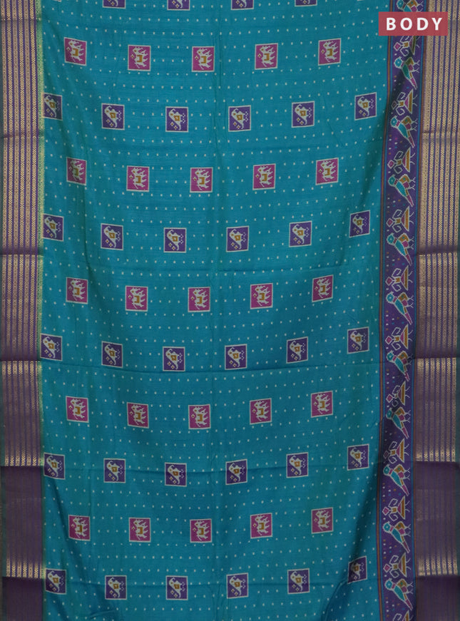 Teal green semi tussar saree with matching Neck piece