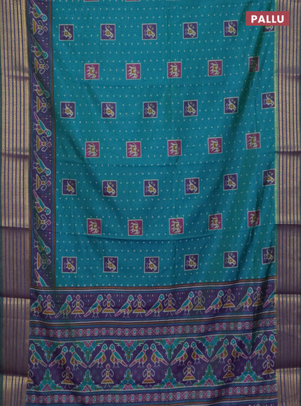 Teal green semi tussar saree with matching Neck piece