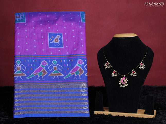 Purple semi tussar saree with matching Neck piece