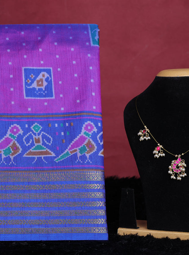 Purple semi tussar saree with matching Neck piece