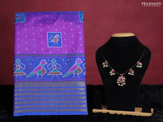 Purple semi tussar saree with matching Neck piece