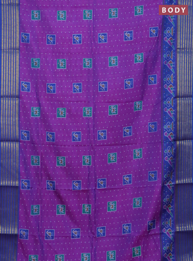 Purple semi tussar saree with matching Neck piece
