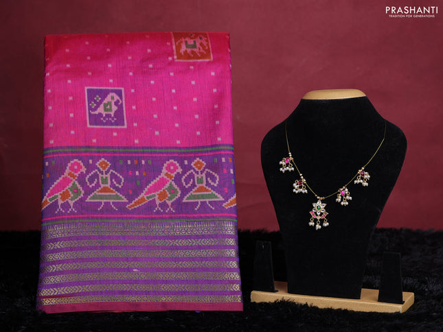 Pink semi tussar saree with matching Neck piece