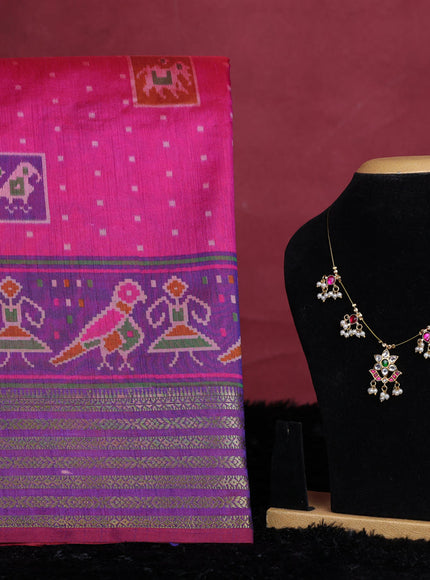 Pink semi tussar saree with matching Neck piece