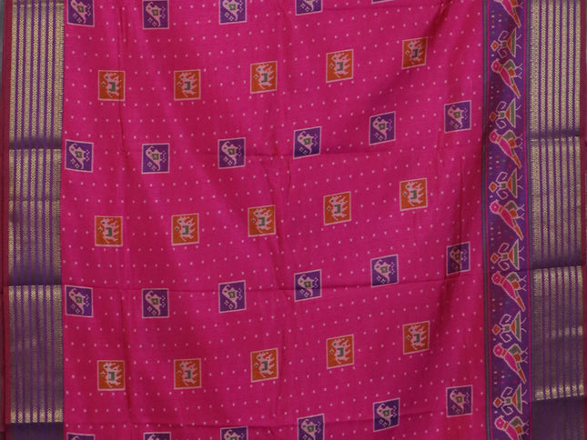 Pink semi tussar saree with matching Neck piece