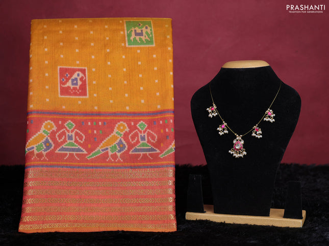 Mustar yellow semi tussar saree with matching Neck piece