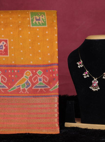 Mustar yellow semi tussar saree with matching Neck piece