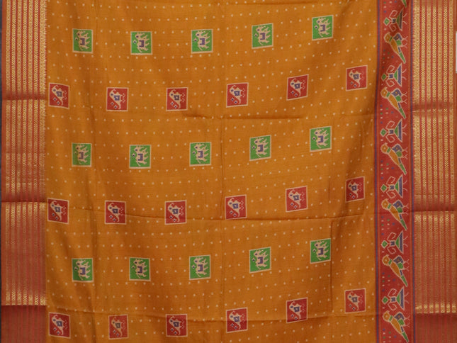 Mustar yellow semi tussar saree with matching Neck piece
