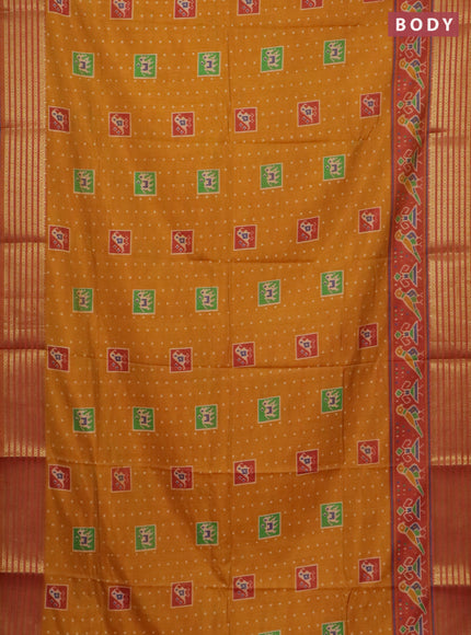 Mustar yellow semi tussar saree with matching Neck piece