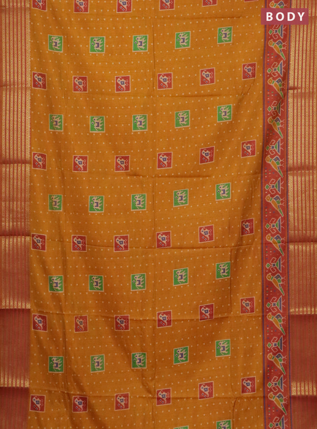 Mustar yellow semi tussar saree with matching Neck piece