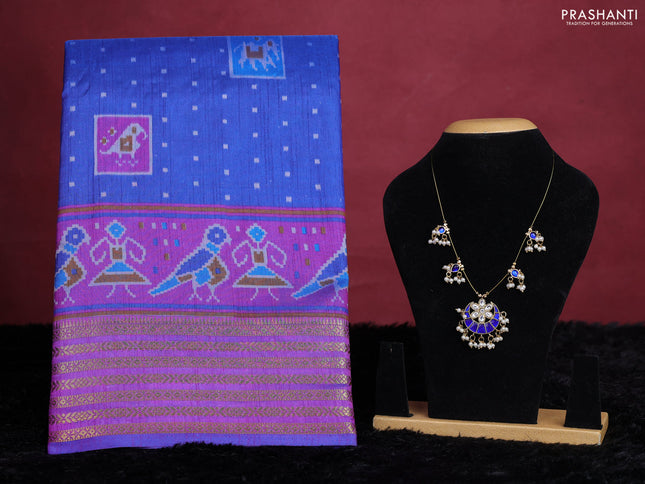 Blue semi tussar saree with matching Neck piece