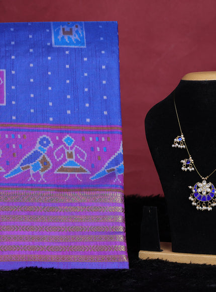 Blue semi tussar saree with matching Neck piece