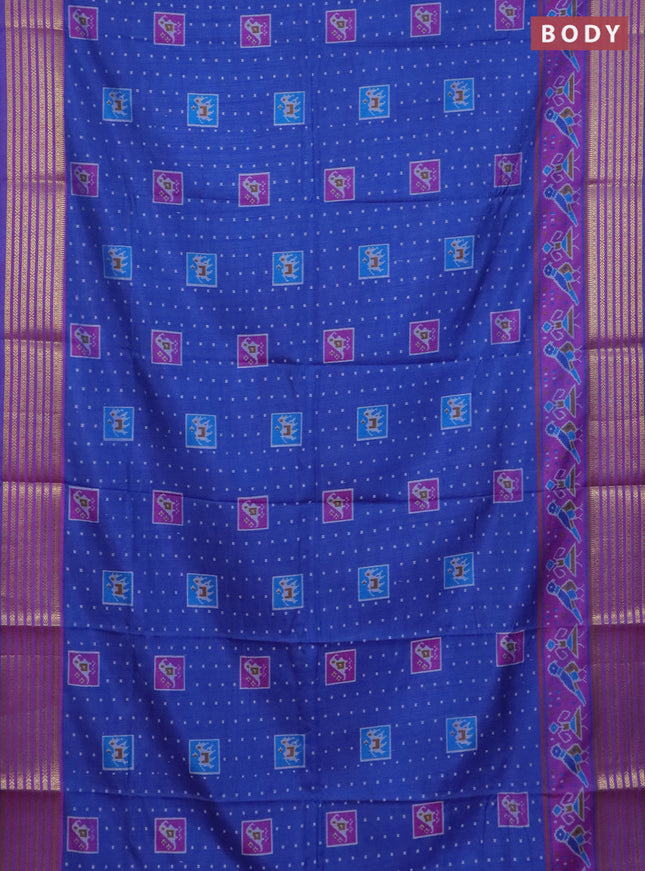 Blue semi tussar saree with matching Neck piece