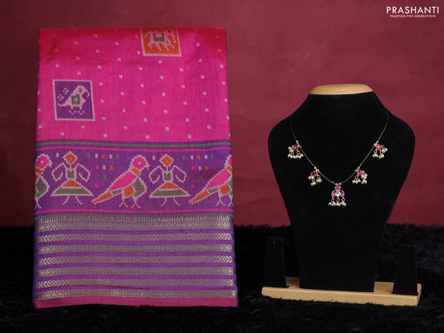 Pink semi tussar saree with matching Neck piece