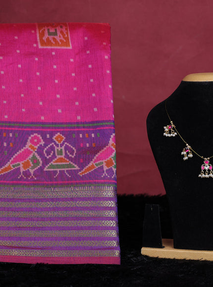 Pink semi tussar saree with matching Neck piece