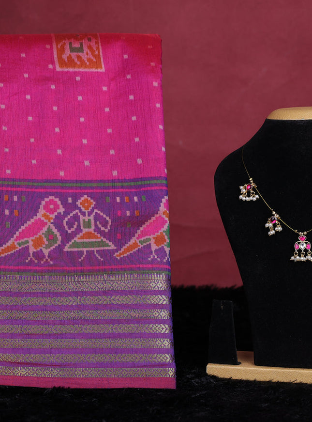 Pink semi tussar saree with matching Neck piece