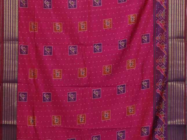 Pink semi tussar saree with matching Neck piece