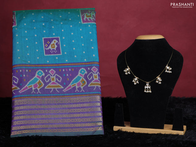 Teal green semi tussar saree with matching Neck piece