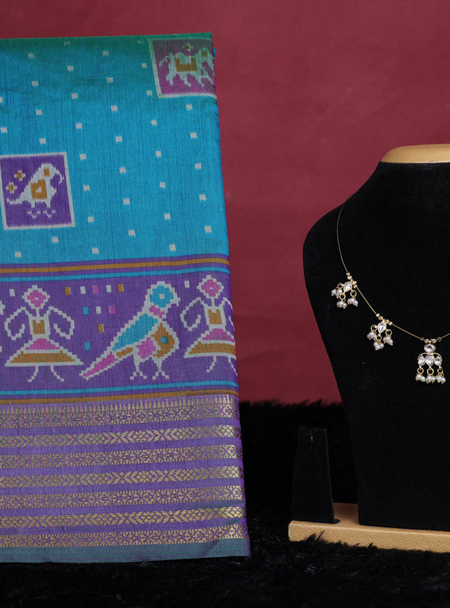 Teal green semi tussar saree with matching Neck piece