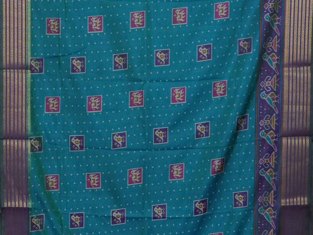 Teal green semi tussar saree with matching Neck piece