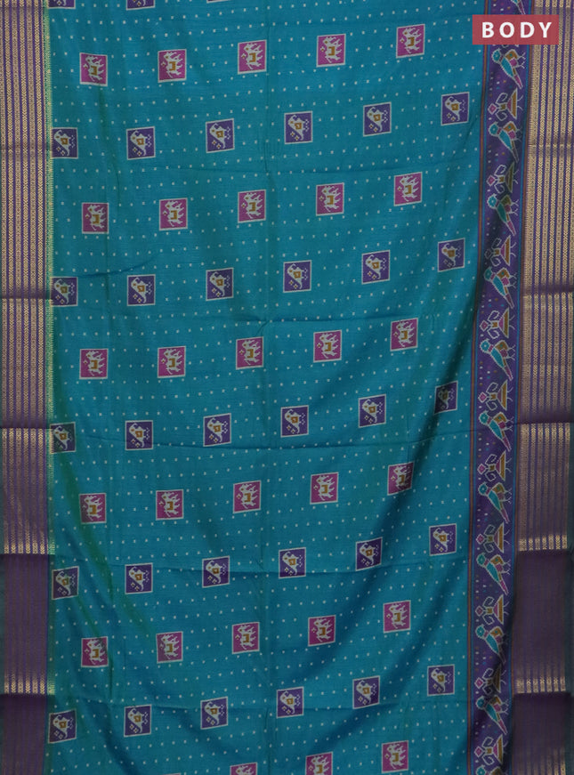 Teal green semi tussar saree with matching Neck piece