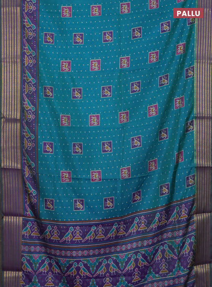 Teal green semi tussar saree with matching Neck piece