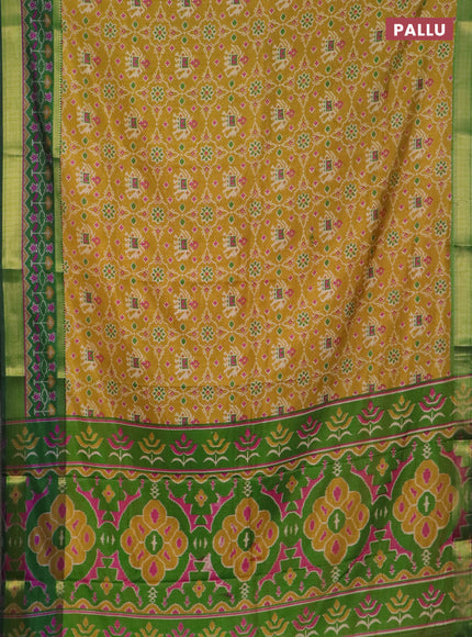 Dark mustard semi tussar saree with matching Neck piece