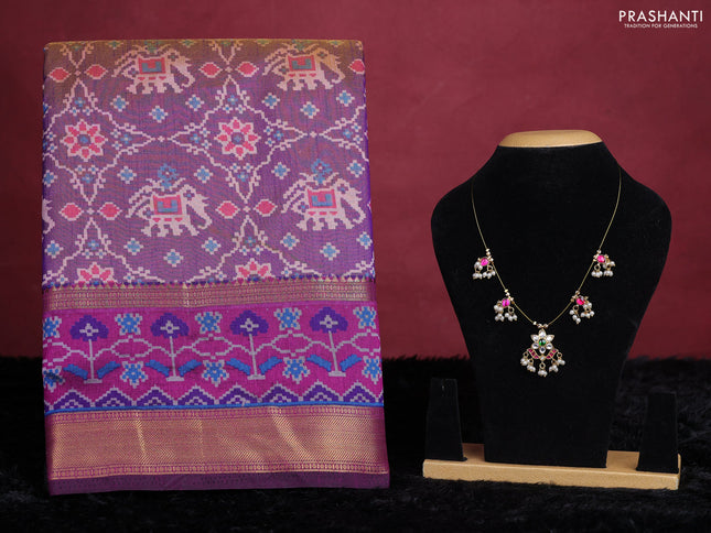 Dual shade of violet semi tussar saree with matching Neck piece