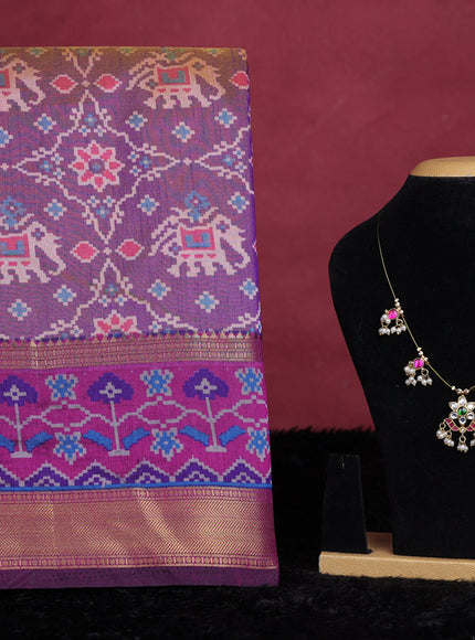 Dual shade of violet semi tussar saree with matching Neck piece