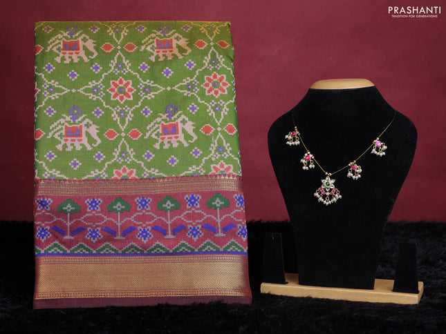 Green semi tussar saree with matching - Neck piece