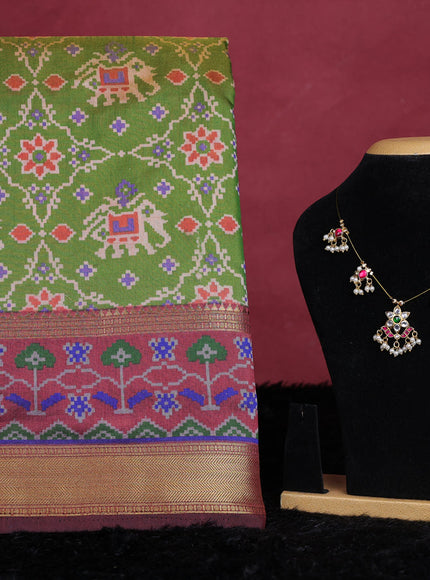 Green semi tussar saree with matching - Neck piece