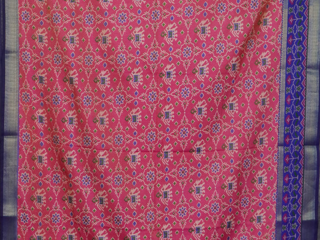 Pink and blue semi tussar saree with matching Neck piece
