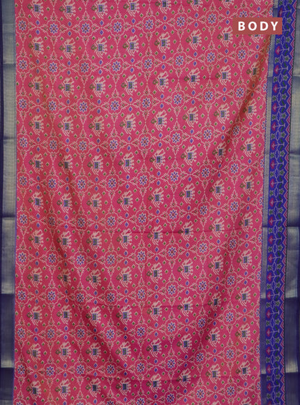 Pink and blue semi tussar saree with matching Neck piece