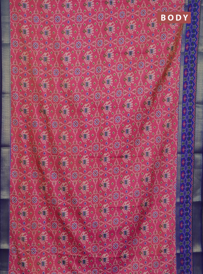 Pink and blue semi tussar saree with matching Neck piece