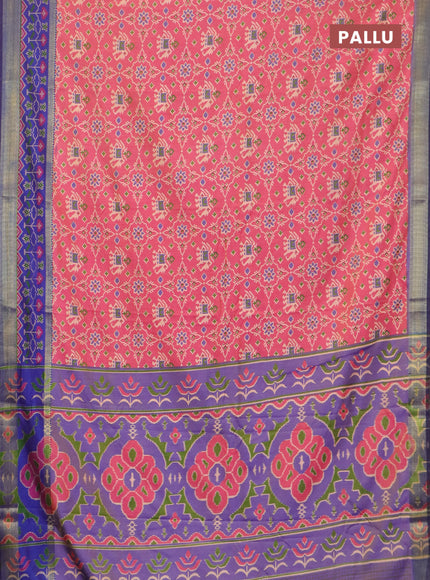 Pink and blue semi tussar saree with matching Neck piece