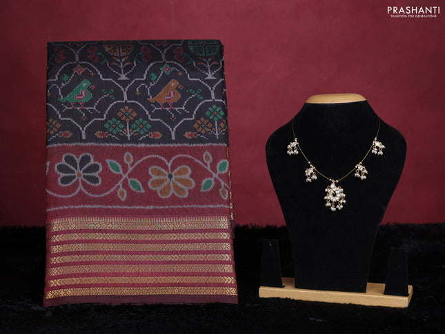 Black semi tussar saree with matching Neck piece