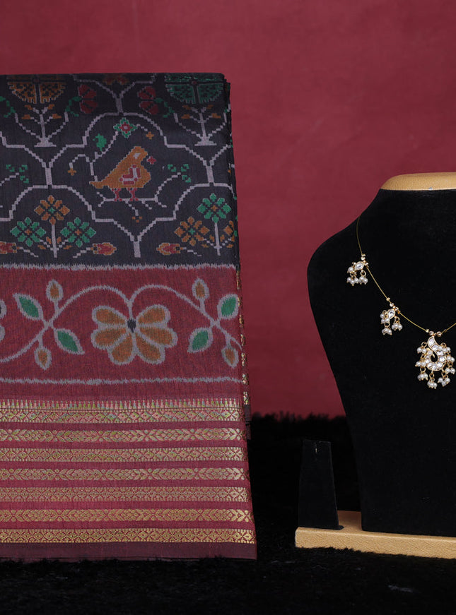 Black semi tussar saree with matching Neck piece