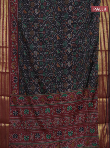 Black semi tussar saree with matching Neck piece