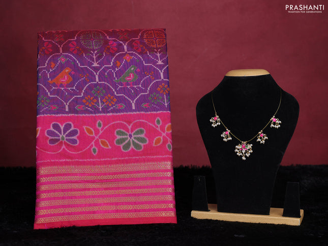 Purple semi tussar saree with matching Neck piece