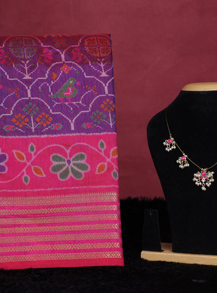 Purple semi tussar saree with matching Neck piece