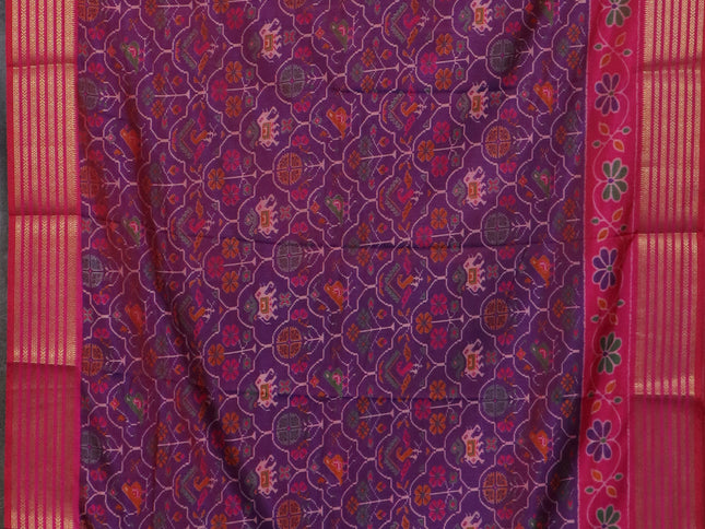 Purple semi tussar saree with matching Neck piece