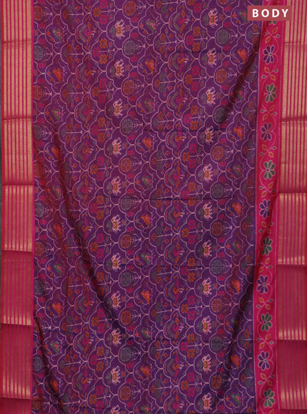 Purple semi tussar saree with matching Neck piece